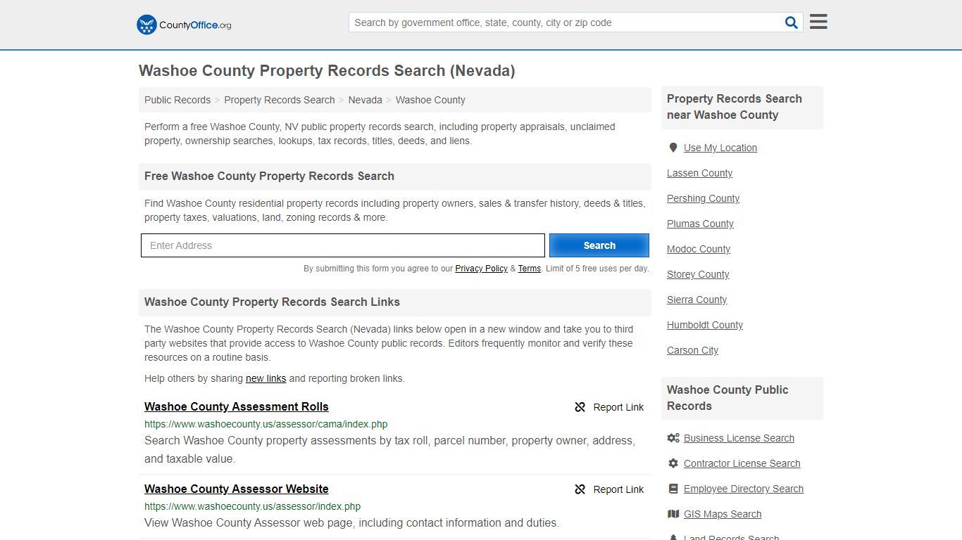 Property Records Search - Washoe County, NV (Assessments ...